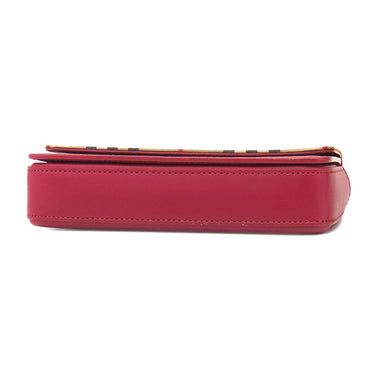 バーバリー BURBERRY ノバチェック チェーンショルダー ベージュ×レッド キャンバス レザー ショルダーバッグ ゴールド金具