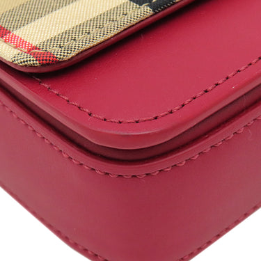 バーバリー BURBERRY ノバチェック チェーンショルダー ベージュ×レッド キャンバス レザー ショルダーバッグ ゴールド金具
