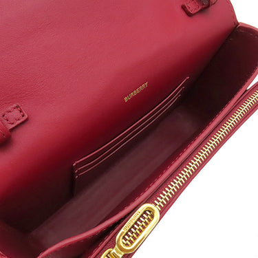 バーバリー BURBERRY ノバチェック チェーンショルダー ベージュ×レッド キャンバス レザー ショルダーバッグ ゴールド金具