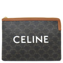 セリーヌ CELINE トリオンフ スモール ポーチ タン カーフ トリオンフキャンバス クラッチバッグ ゴールド金具 茶 Wフラップ ショルダー クラッチ