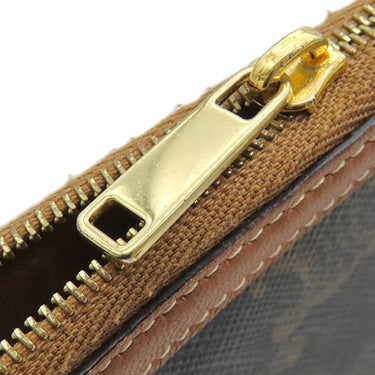 セリーヌ CELINE トリオンフ スモール ポーチ タン カーフ トリオンフキャンバス クラッチバッグ ゴールド金具 茶 Wフラップ ショルダー クラッチ