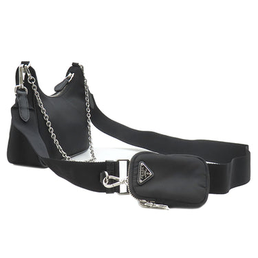 プラダ PRADA Re-Edition 2005 Re-Nylon バッグ 1BH204 ブラック ナイロン レザー 2WAYバッグ シルバー金具 黒 三角ロゴプレート