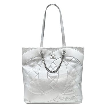 シャネル CHANEL クラブ モナコ チェーントート メタリックシルバー レザー トートバッグ シルバー金具 ココマーク 肩掛け