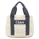 クロエ Chloe ボア ミニ トートバッグ C10323 オフホワイト×ネイビー ポリエステル コットン レザー 2WAYバッグ シルバー金具 ハンドバッグ ショルダー キッズ
