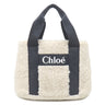クロエ Chloe ボア ミニ トートバッグ C10323 オフホワイト×ネイビー ポリエステル コットン レザー 2WAYバッグ シルバー金具 ハンドバッグ ショルダー キッズ