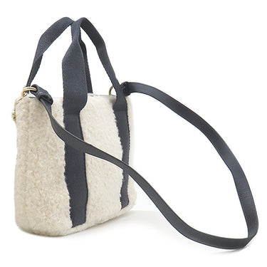 クロエ Chloe ボア ミニ トートバッグ C10323 オフホワイト×ネイビー ポリエステル コットン レザー 2WAYバッグ シルバー金具 ハンドバッグ ショルダー キッズ