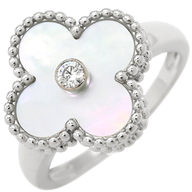 ヴァンクリーフアーペル Van Cleef & Arpels ヴィンテージ アルハンブラ VCARF48900 パールホワイト×ホワイトゴールド K18WG ダイヤモンド マザーオブパール #52(JP12) リング 指輪 シェル 1Pダイヤ 11.5号