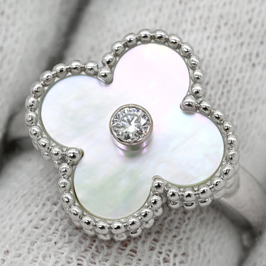 ヴァンクリーフアーペル Van Cleef & Arpels ヴィンテージ アルハンブラ VCARF48900 パールホワイト×ホワイトゴールド K18WG ダイヤモンド マザーオブパール #52(JP12) リング 指輪 シェル 1Pダイヤ 11.5号