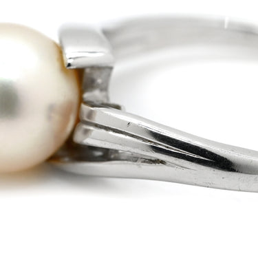ミキモト MIKIMOTO パール ソリティア パールホワイト×ホワイトゴールド K14WG パール リング 指輪 真珠 1P 1粒 14K 14金 Au585 WG 10号