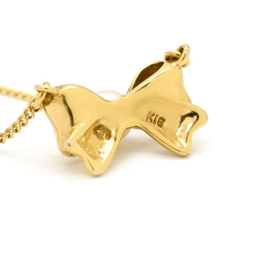 タサキ TASAKI リボンモチーフ ピンク×イエローゴールド K18YG パール ネックレス 750 K18YG 1P パール