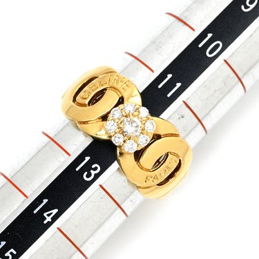 セリーヌ CELINE ダイヤ ロゴ サークル イエローゴールド K18YG ダイヤモンド リング 指輪 Au750 K18 YG 12号