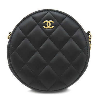シャネル CHANEL マトラッセ チェーンショルダー ブラック ラムスキン ショルダーバッグ ゴールド金具 ラウンド サークル ミニバッグ 黒