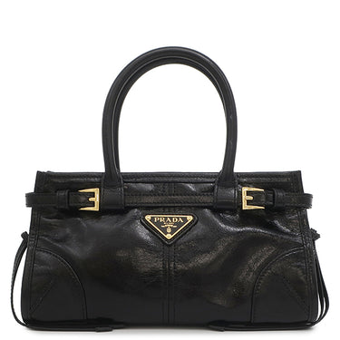 プラダ PRADA ボニー ミニ ハンドバッグ 1BA486 ブラック レザー 2WAYバッグ ゴールド金具 黒 三角ロゴ ショルダー