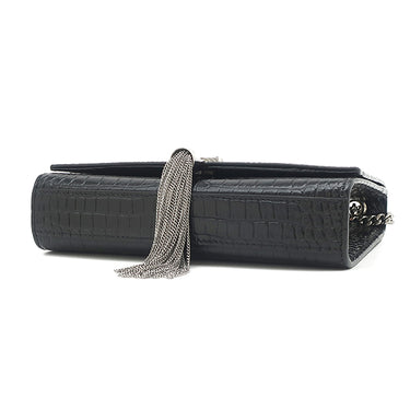 サンローラン SAINT LAURENT ケイト タッセル チェーンショルダー ブラック レザー ショルダーバッグ シルバー金具 モノグラム カサンドラ 黒 型押し