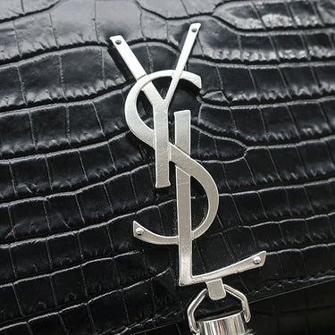 サンローラン SAINT LAURENT ケイト タッセル チェーンショルダー ブラック レザー ショルダーバッグ シルバー金具 モノグラム カサンドラ 黒 型押し