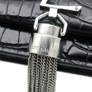 サンローラン SAINT LAURENT ケイト タッセル チェーンウォレット ブラック レザー 2WAYバッグ シルバー金具 ショルダー モノグラム カサンドラ 黒 型押し