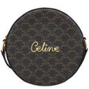 セリーヌ CELINE トリオンフ ラウンド ショルダー ブラウン PVCコーティングキャンバス レザー ショルダーバッグ ゴールド金具 茶 ポシェット ロゴ 刺繍