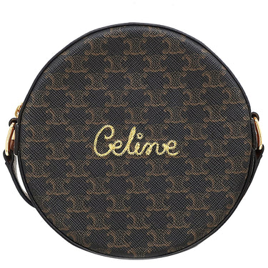 セリーヌ CELINE トリオンフ ラウンド ショルダー ブラウン PVCコーティングキャンバス レザー ショルダーバッグ ゴールド金具 茶 ポシェット ロゴ 刺繍