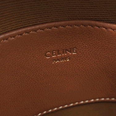 セリーヌ CELINE トリオンフ ラウンド ショルダー ブラウン PVCコーティングキャンバス レザー ショルダーバッグ ゴールド金具 茶 ポシェット ロゴ 刺繍