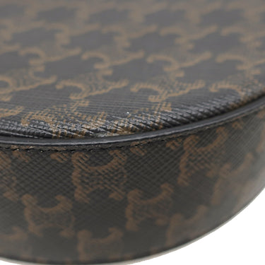セリーヌ CELINE トリオンフ ラウンド ショルダー ブラウン PVCコーティングキャンバス レザー ショルダーバッグ ゴールド金具 茶 ポシェット ロゴ 刺繍