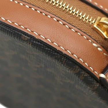 セリーヌ CELINE トリオンフ ラウンド ショルダー ブラウン PVCコーティングキャンバス レザー ショルダーバッグ ゴールド金具 茶 ポシェット ロゴ 刺繍