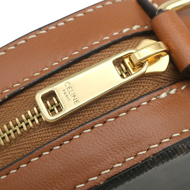 セリーヌ CELINE トリオンフ ラウンド ショルダー ブラウン PVCコーティングキャンバス レザー ショルダーバッグ ゴールド金具 茶 ポシェット ロゴ 刺繍
