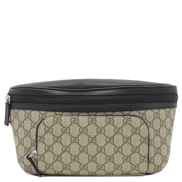 グッチ GUCCI クロスボディバッグ 779843 ベージュ×ブラック GGスプリームキャンバス レザー ボディバッグ シルバー金具 ウエストバッグ 黒