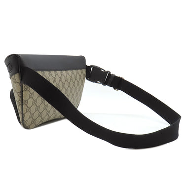 グッチ GUCCI クロスボディバッグ 779843 ベージュ×ブラック GGスプリームキャンバス レザー ボディバッグ シルバー金具 ウエストバッグ 黒