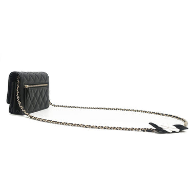 シャネル CHANEL マトラッセ ミニ チェーンウォレット AP1649 ブラック ラムスキン チェーンウォレット ゴールド金具 ココマーク カメリア