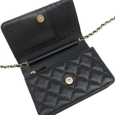 シャネル CHANEL マトラッセ ミニ チェーンウォレット AP1649 ブラック ラムスキン チェーンウォレット ゴールド金具 ココマーク カメリア