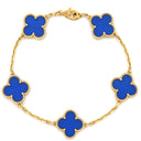 ヴァンクリーフアーペル Van Cleef & Arpels ヴィンテージアルハンブラ 5モチーフ VCARP3490 ブルー×イエローゴールド K18YG ブルーアゲート ブレスレット 青 750 18K YG アゲート