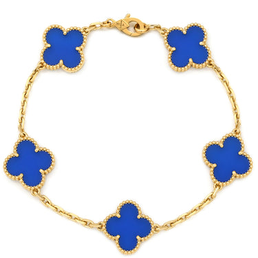 ヴァンクリーフアーペル Van Cleef & Arpels ヴィンテージアルハンブラ 5モチーフ VCARP3490 ブルー×イエローゴールド K18YG ブルーアゲート ブレスレット 青 750 18K YG アゲート