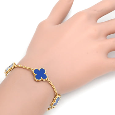 ヴァンクリーフアーペル Van Cleef & Arpels ヴィンテージアルハンブラ 5モチーフ VCARP3490 ブルー×イエローゴールド K18YG ブルーアゲート ブレスレット 青 750 18K YG アゲート
