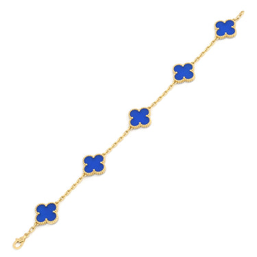 ヴァンクリーフアーペル Van Cleef & Arpels ヴィンテージアルハンブラ 5モチーフ VCARP3490 ブルー×イエローゴールド K18YG ブルーアゲート ブレスレット 青 750 18K YG アゲート