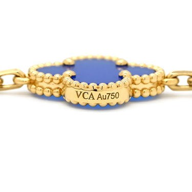 ヴァンクリーフアーペル Van Cleef & Arpels ヴィンテージアルハンブラ 5モチーフ VCARP3490 ブルー×イエローゴールド K18YG ブルーアゲート ブレスレット 青 750 18K YG アゲート