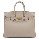 エルメス HERMES バーキン25 グリアスファルト ヴォースイフト ハンドバッグ ゴールド金具 グレージュ
