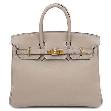 エルメス HERMES バーキン25 グリアスファルト ヴォースイフト ハンドバッグ ゴールド金具 グレージュ