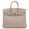 エルメス HERMES バーキン25 グリアスファルト ヴォースイフト ハンドバッグ ゴールド金具 グレージュ
