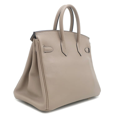 エルメス HERMES バーキン25 グリアスファルト ヴォースイフト ハンドバッグ ゴールド金具 グレージュ