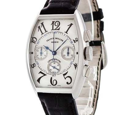 腕時計 フランクミュラー FRANCK MULLER トノウカーベックス クロノグラフ 5850CCAT 自動巻き メンズ OH済 シルバー ギョーシェ 青針 デイト