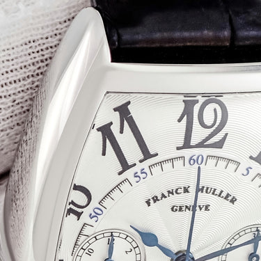 腕時計 フランクミュラー FRANCK MULLER トノウカーベックス クロノグラフ 5850CCAT 自動巻き メンズ OH済 シルバー ギョーシェ 青針 デイト