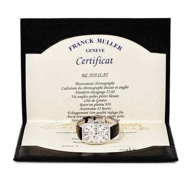 腕時計 フランクミュラー FRANCK MULLER トノウカーベックス クロノグラフ 5850CCAT 自動巻き メンズ OH済 シルバー ギョーシェ 青針 デイト