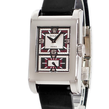 腕時計 ロレックス ROLEX チェリーニ プリンス 5443/9 D番 手巻き メンズ OH済 D番 K18WG無垢 角型 ブラック シルバー スモールセコンド