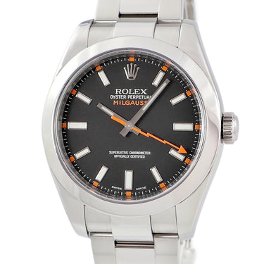 腕時計 ロレックス ROLEX オイスターパーペチュアル ミルガウス 116400 V番 自動巻き メンズ V番 ルーレット刻印 オレンジ イナズマ針