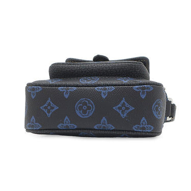 ルイヴィトン LOUIS VUITTON クリストファー ウエアラブル ウォレット M81854 ブラック×ブルー レザー モノグラムレコードキャンバス ショルダーバッグ シルバー金具 黒 青