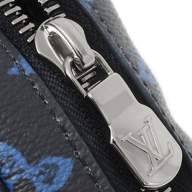 ルイヴィトン LOUIS VUITTON クリストファー ウエアラブル ウォレット M81854 ブラック×ブルー レザー モノグラムレコードキャンバス ショルダーバッグ シルバー金具 黒 青