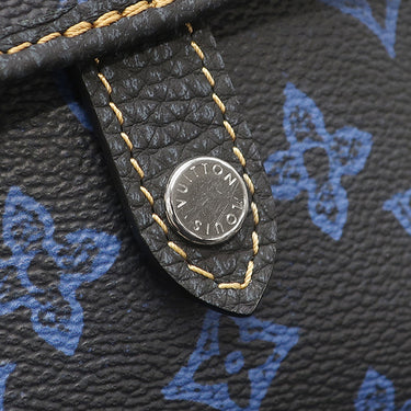 ルイヴィトン LOUIS VUITTON クリストファー ウエアラブル ウォレット M81854 ブラック×ブルー レザー モノグラムレコードキャンバス ショルダーバッグ シルバー金具 黒 青