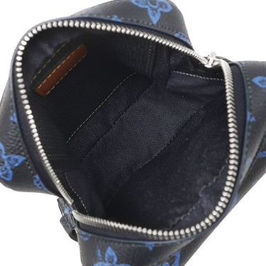 ルイヴィトン LOUIS VUITTON クリストファー ウエアラブル ウォレット M81854 ブラック×ブルー レザー モノグラムレコードキャンバス ショルダーバッグ シルバー金具 黒 青