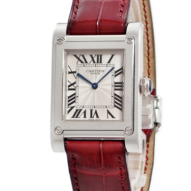 腕時計 カルティエ Cartier タンク アビス CPCP W1529651 手巻き メンズ OH済 Pt950無垢 プラチナ ギョーシェ 角型 青針 ローマン