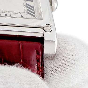 腕時計 カルティエ Cartier タンク アビス CPCP W1529651 手巻き メンズ OH済 Pt950無垢 プラチナ ギョーシェ 角型 青針 ローマン